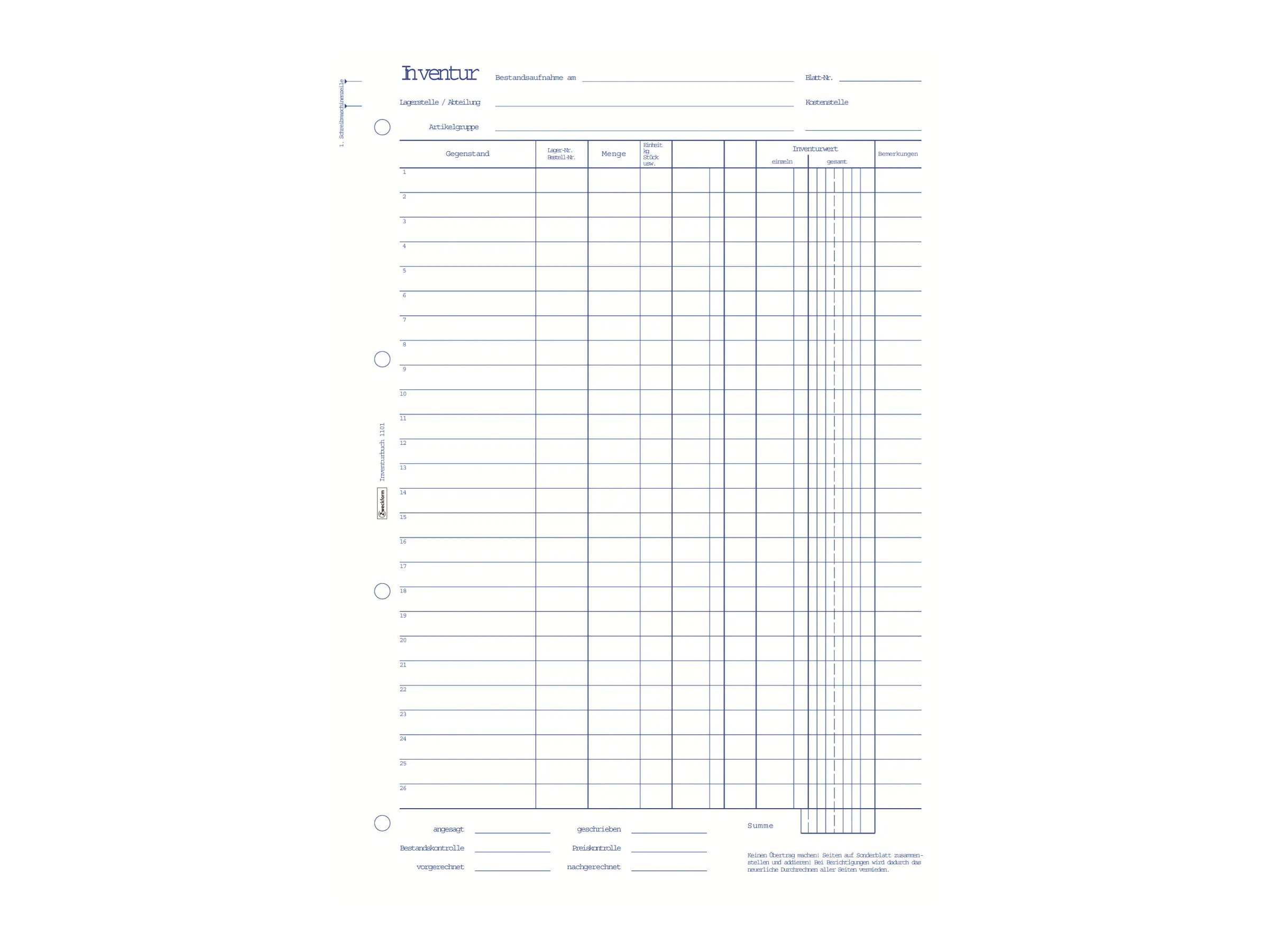 Avery Zweckform Inventarbuch - 50 Blatt - A4 (210 x 297 mm) 1101