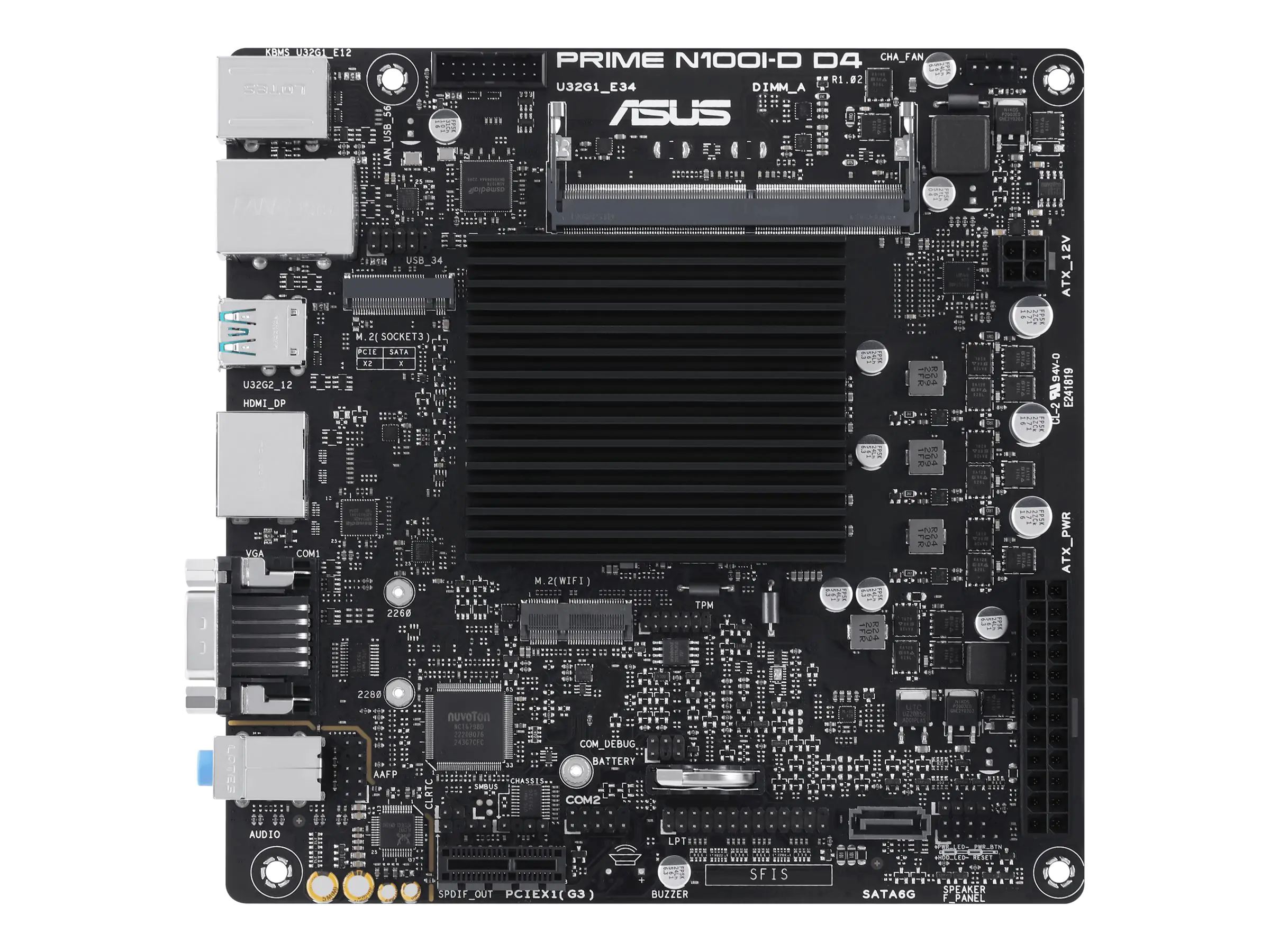ASUS PRIME N100I-D D4 - Motherboard - Mini-ITX - Intel N-series N100 - USB 3.2 Gen 2, USB 3.2 Gen 1 - Gigabit LAN - Onboard-Grafik (CPU erforderlich) 90MB1F70-M0EAYC