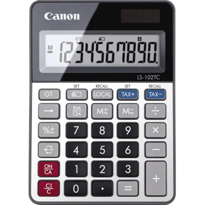 Canon LS-102 TC, Desktop, Einfacher Taschenrechner, 10 Ziffern, Batterie/Solar, Schwarz, Metallisch 2471C001