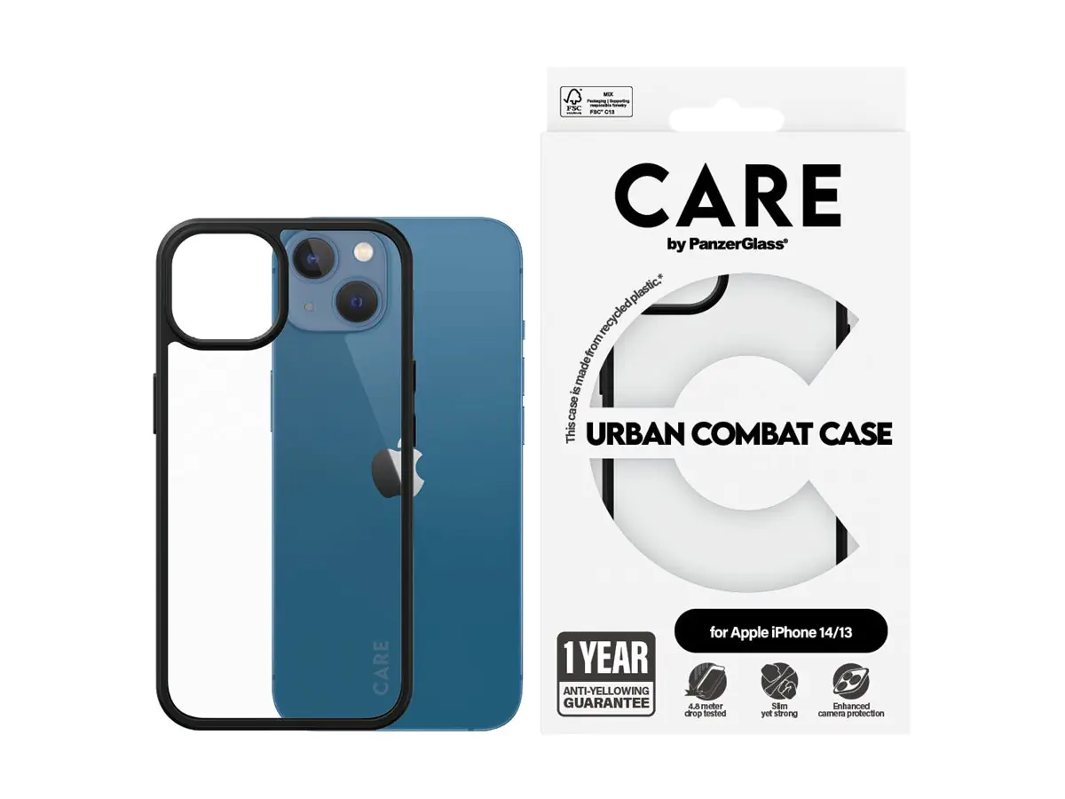 PanzerGlass CARE by PanzerGlass Urban Combat - Hintere Abdeckung für Mobiltelefon - mit klarem Rahmen - 100 % Polycarbonat, 100 % recyceltes thermoplastisches Polyurethan (TPU) 1463