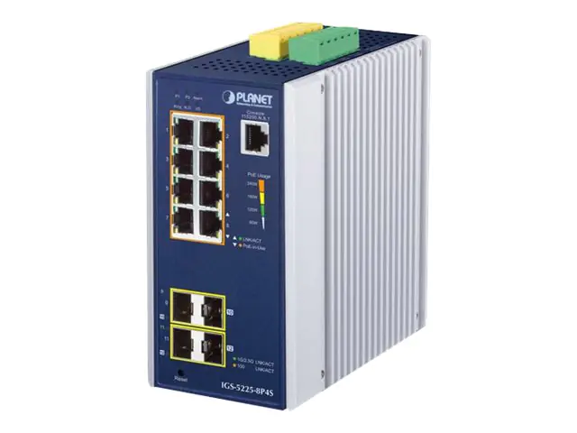 PLANET IGS-5225-8P4S - Switch - L2+ - managed - 8 x 10/100/1000 (PoE+) + 4 x Gigabit SFP - an DIN-Schiene montierbar, wandmontierbar - PoE+ (240 W) - Gleichstrom