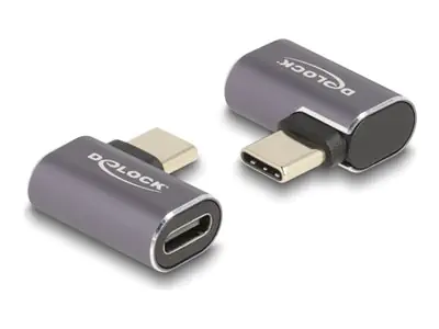 Delock - USB-Adapter - 24 pin USB-C (M) links/rechts abgewinkelt zu 24 pin USB-C (W) - USB 3.2 / Thunderbolt 3 / DisplayPort 1.4 - 20 V - 5 A - unterstützt Power Delivery 3.0, USB-Stromversorgung (100 W), bis zu 40 Gbps Datentransferrate - Anthrazit