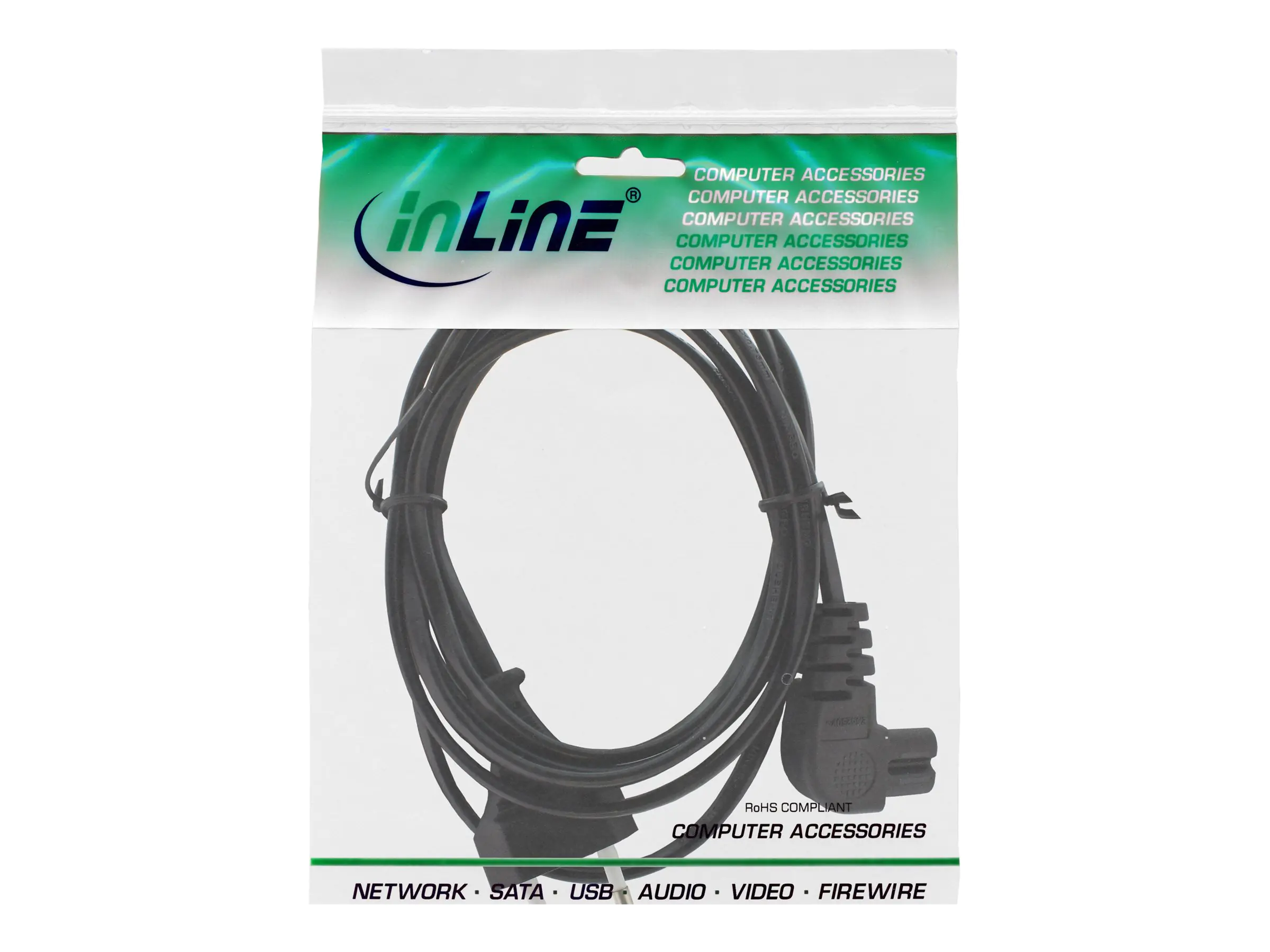 InLine Netzkabel - Netzstecker auf Euro 8 C7 Stecker - gewinkelt - 3,0m 16653X