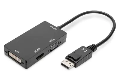 ASSMANN - Videoadapter - DisplayPort männlich zu HDMI, DVI-D, 15 pin D-Sub (DB-15) weiblich - 20 cm - Dreifachisolierung - Schwarz - geformt, 4K Unterstützung ASSMANN - Videoadapter - DisplayPort männlich zu HDMI, DVI-D, 15 pin D-Sub (DB-15) weiblich - 20 cm - Dreifachisolierung - Schwarz - geformt, 4K Unterstützung