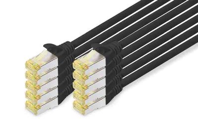 Digitus - Patch-Kabel - RJ-45 (M) zu RJ-45 (M) - 5 m - S/FTP - CAT 6a - halogenfrei, geformt, ohne Haken - Schwarz (Packung mit 10)