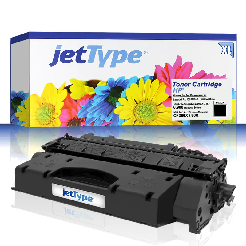 jetType Toner kompatibel zu HP CF280X 80X schwarz 6.900 Seiten Große Füllmenge 1 Stück jetType Toner kompatibel zu HP CF280X 80X schwarz 6.900 Seiten Große Füllmenge 1 Stück