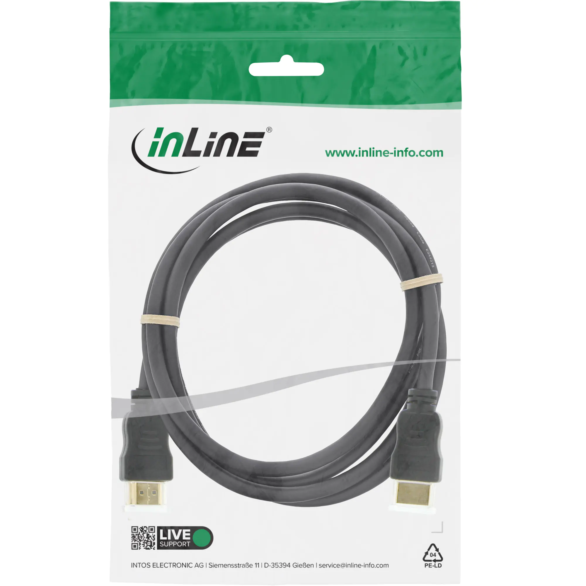 InLine - HDMI-Kabel mit Ethernet - HDMI männlich zu HDMI männlich - 2 m - abgeschirmt - Schwarz