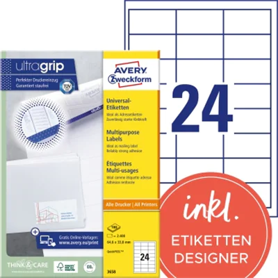 Avery Zweckform Universaletikett 3658 64,6x33,8mm ws 2.400 St./Pack. Avery Zweckform Universaletikett 3658 64,6x33,8mm ws 2.400 St./Pack.