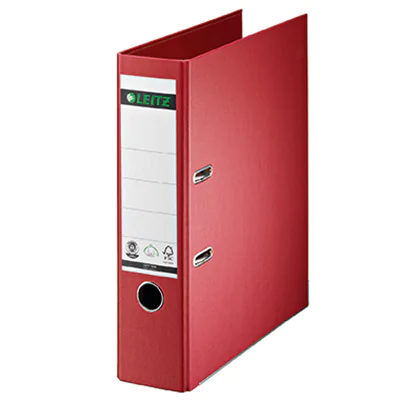 Leitz Ordner 80mm DIN A4 Rückenschild: geklebt Werkstoff: Pappe Material außen: Papier Material innen: Papier rot Leitz Ordner 80mm DIN A4 Rückenschild: geklebt Werkstoff: Pappe Material außen: Papier Material innen: Papier rot