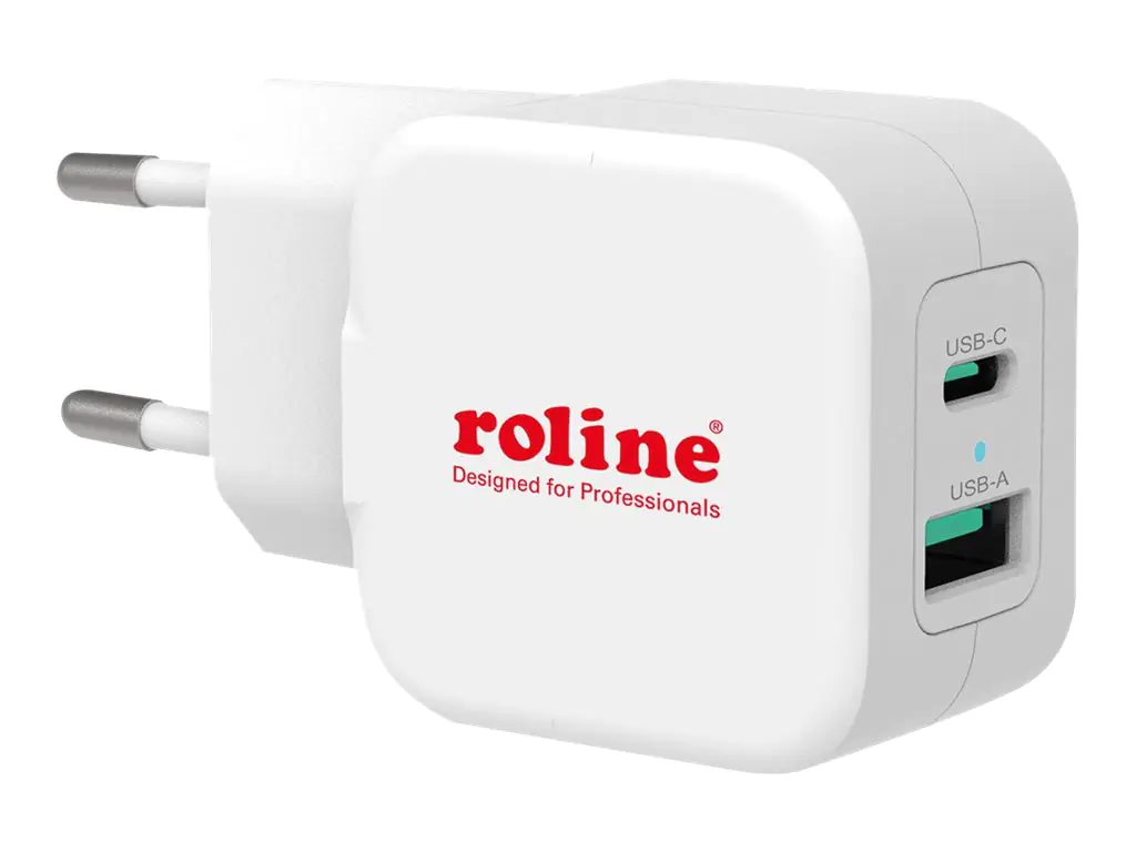 Roline - Netzteil - 20 Watt - 3 A - PD, QC 3.0 - 2 Ausgabeanschlussstellen (USB, 24 pin USB-C) - weiß Roline - Netzteil - 20 Watt - 3 A - PD, QC 3.0 - 2 Ausgabeanschlussstellen (USB, 24 pin USB-C) - weiß