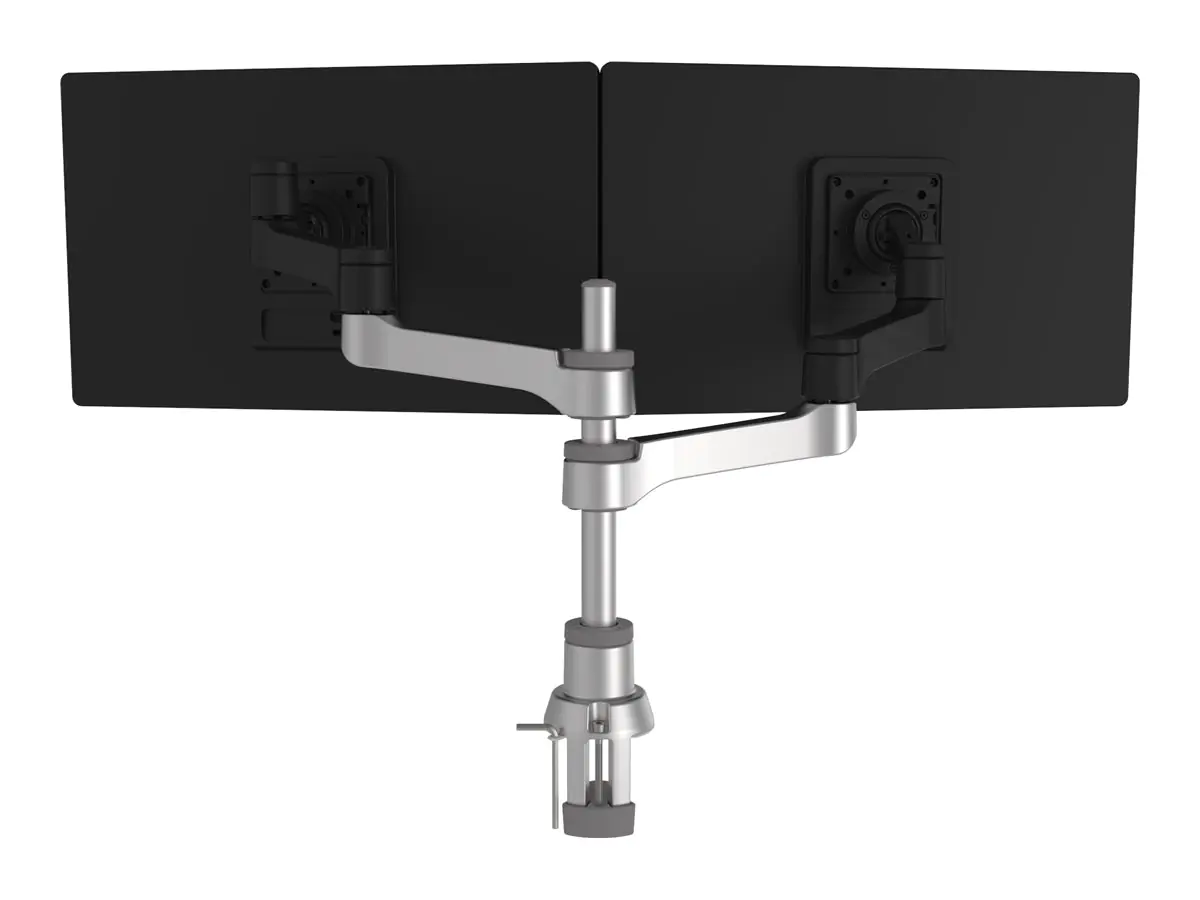 R-Go Doppelter Monitorarm Zepher - Befestigungskit (einstellbarer Monitorarm) - für 2 LCD-Displays - Aluminium - mattsilber - Bildschirmgröße: bis zu 66 cm (bis zu 26 Zoll) - Tischmontage