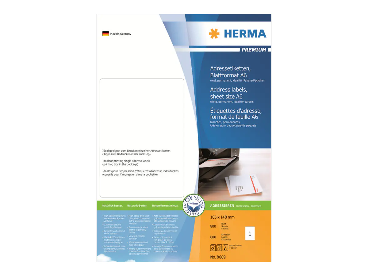HERMA Adressetikett PREMIUM 8689 105x148mm weiß 800 St./Pack.