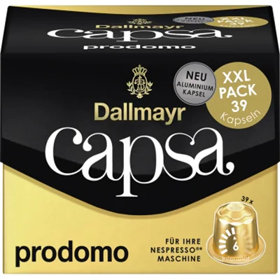 Dallmayr Kaffeekapsel capsa Nespresso® Maschine prodomo XXL Intensität: 6 39 x 5,6 g/Pack. Dallmayr Kaffeekapsel capsa Nespresso® Maschine prodomo XXL Intensität: 6 39 x 5,6 g/Pack.