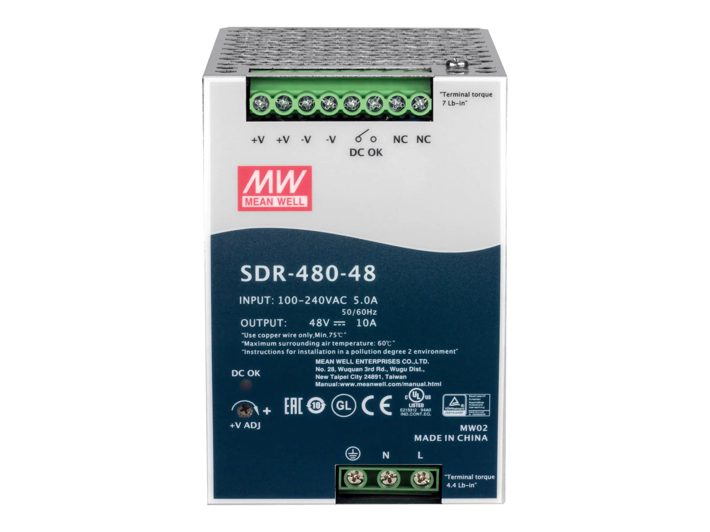 Trendnet TI-S48048 - Netzteil (DIN-Schienenmontage möglich) - Wechselstrom 115/230 V - 480 Watt - aktive PFC - TAA-konform