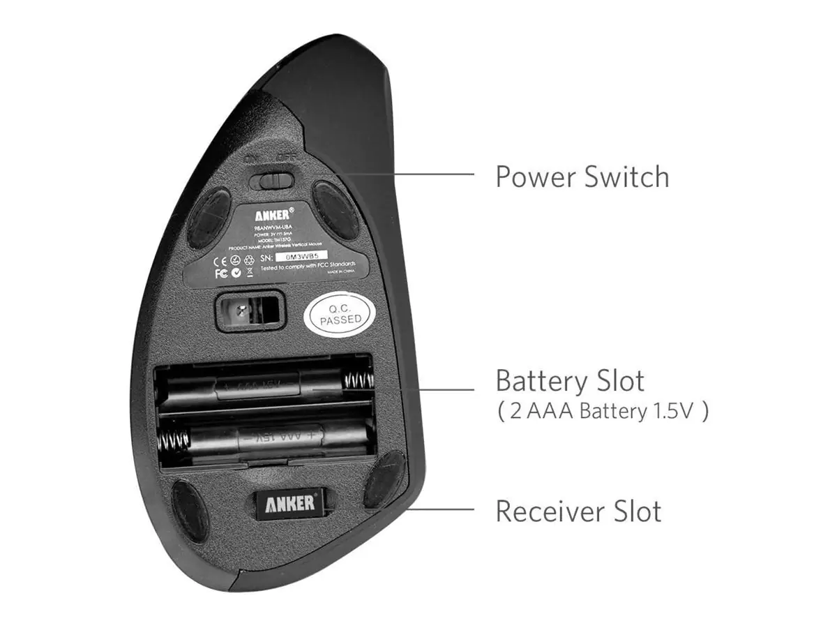 ANKER Vertical Ergonomic - Vertikale Maus - optisch - 5 Tasten - kabellos - 2.4 GHz - kabelloser Empfänger (USB) A7852011