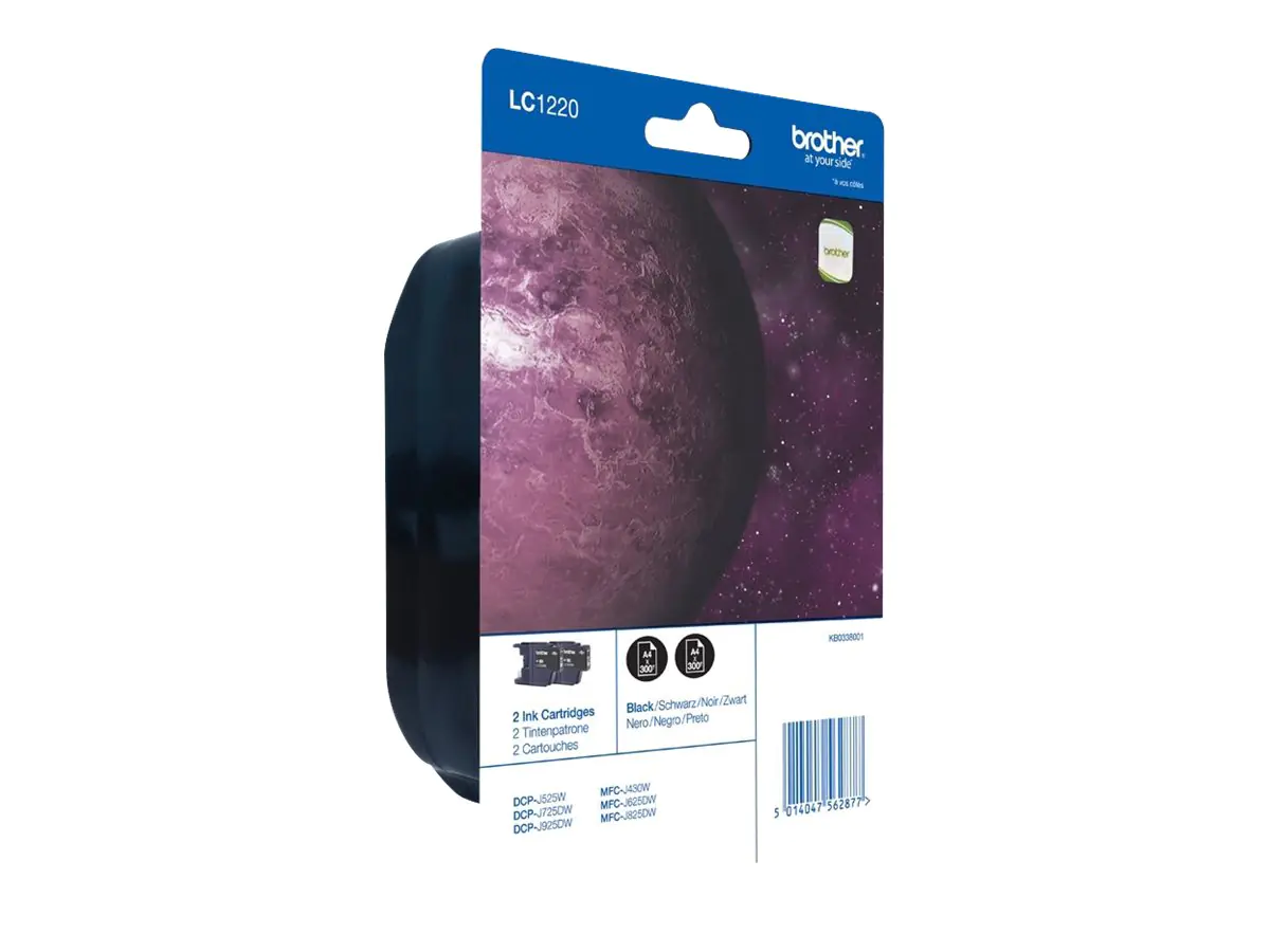 Brother LC1220BK Twin-Pack - 2er-Pack - Schwarz - Original - Blister mit akustischem/elektromagnetischem Alarm - Tintenpatrone - für Brother DCP-J525, DCP-J725, DCP-J925, MFC-J430, MFC-J625, MFC-J825; MyMio MFC-J825
