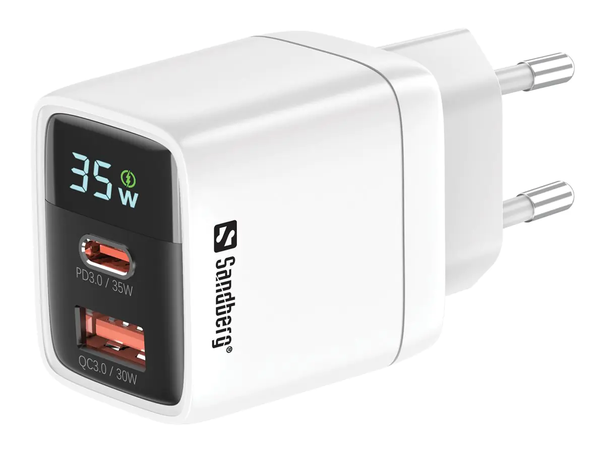 Sandberg - Netzteil - 2-in-1 - 35 Watt - 3 A - PD 3.0, QC 3.0 - 2 Ausgabeanschlussstellen (USB, 24 pin USB-C) Sandberg - Netzteil - 2-in-1 - 35 Watt - 3 A - PD 3.0, QC 3.0 - 2 Ausgabeanschlussstellen (USB, 24 pin USB-C)