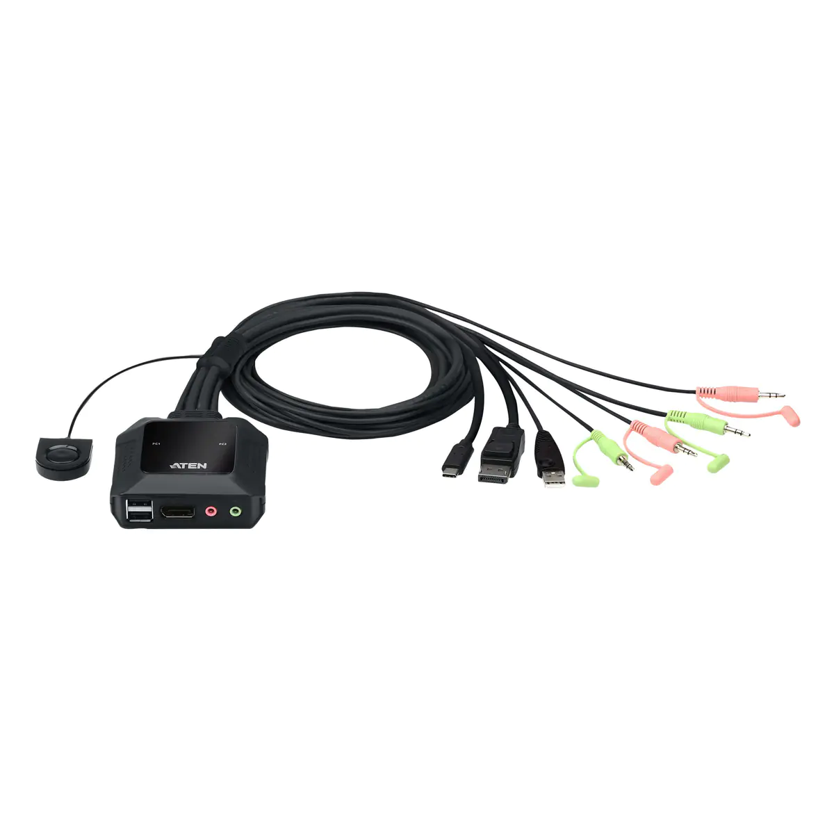 ATEN 2-Port USB-C-DisplayPort-Kabel KVM Switch, 4096 x 2160 Pixel, 4K Ultra HD, 0,74 W, Schwarz CS52DP