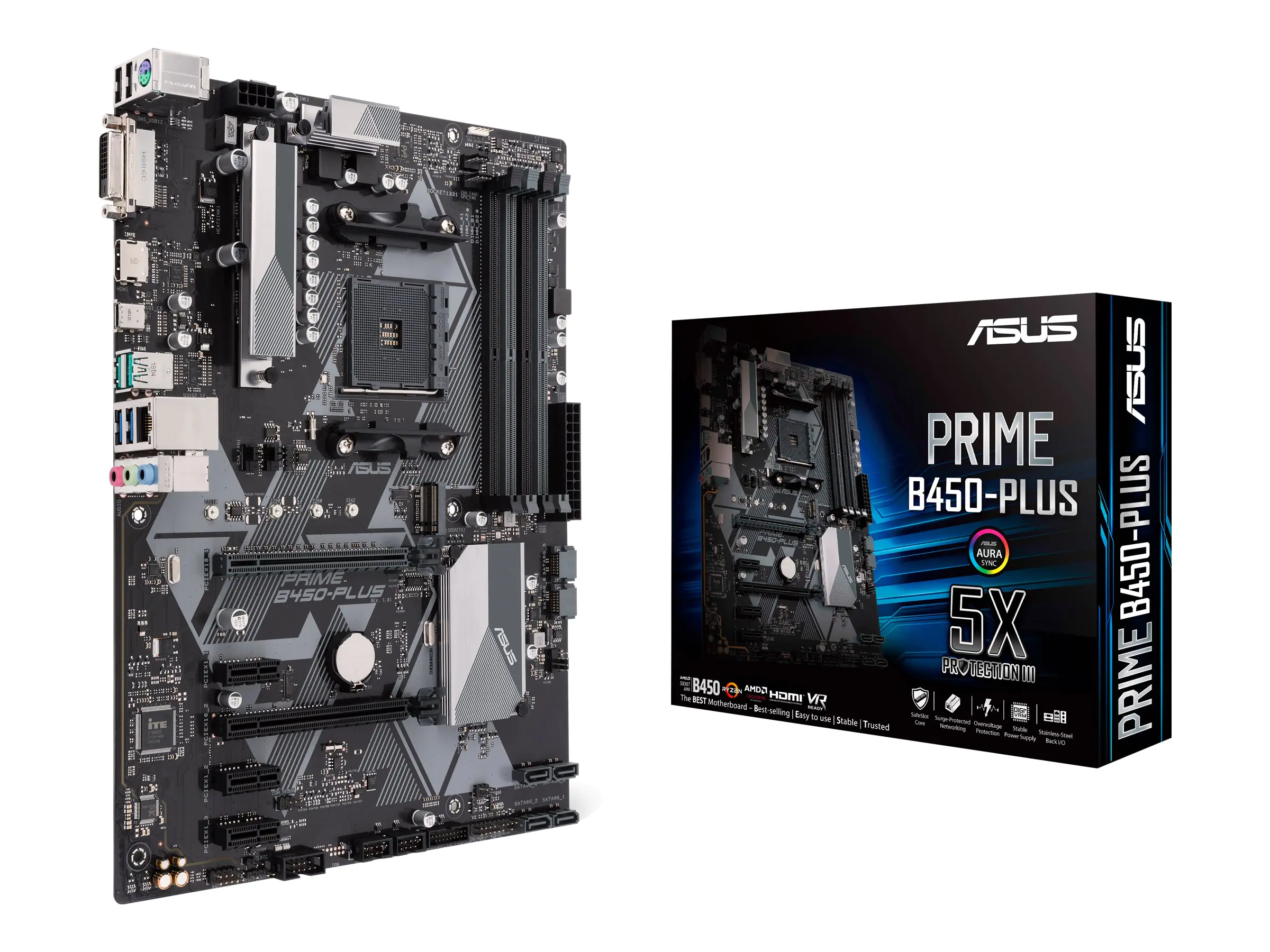 ASUS PRIME B450-PLUS - Motherboard - ATX - Socket AM4 - AMD B450 Chipsatz - USB 3.1 Gen 1, USB 3.1 Gen 2, USB-C Gen1 - Gigabit LAN - Onboard-Grafik (CPU erforderlich) - HD Audio (8-Kanal)