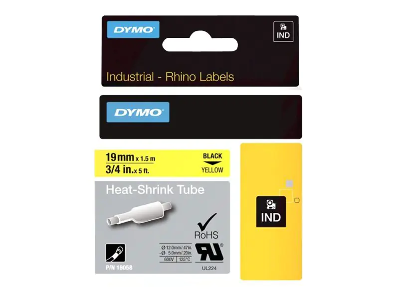 Dymo RhinoPRO Heat shrink tubing - Polyolefin - Schwarz auf Gelb - Rolle (1,9 cm) Dymo RhinoPRO Heat shrink tubing - Polyolefin - Schwarz auf Gelb - Rolle (1,9 cm)