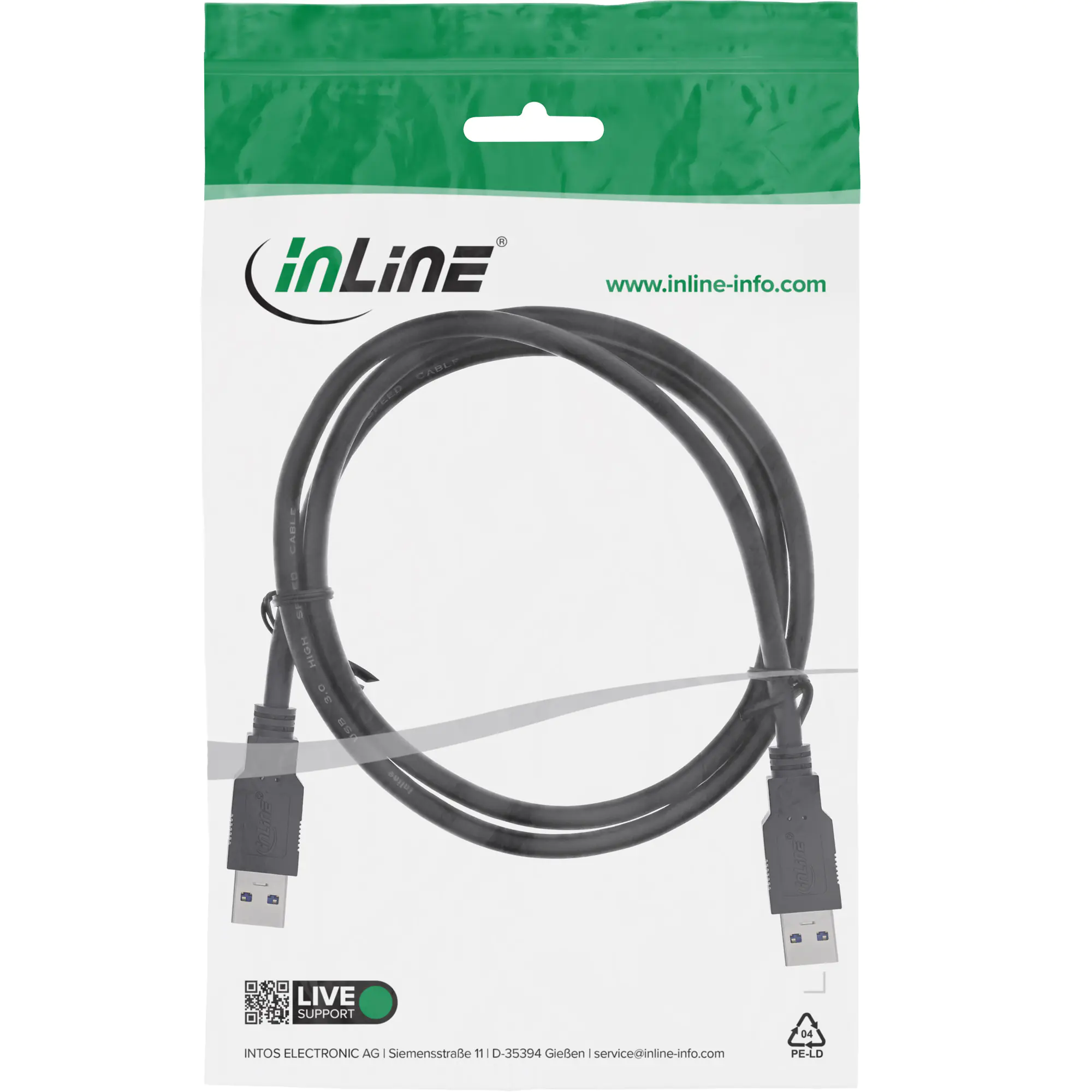 InLine USB 3.2 Gen.1 Kabel - A an A - schwarz - 1m 35210
