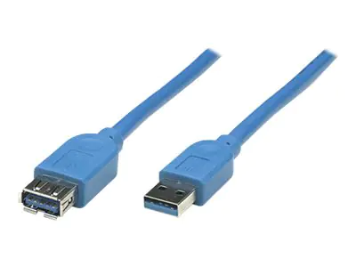 Manhattan USB-A to USB-A Extension Cable, 2m, Male to Female, Blue, 5 Gbps (USB 3.2 Gen1 aka USB 3.0), SuperSpeed USB, Lifetime Warranty, Polybag - USB-Verlängerungskabel - USB Typ A (M) zu USB Typ A (W) - USB 3.0 - 2 m - geformt - Blau