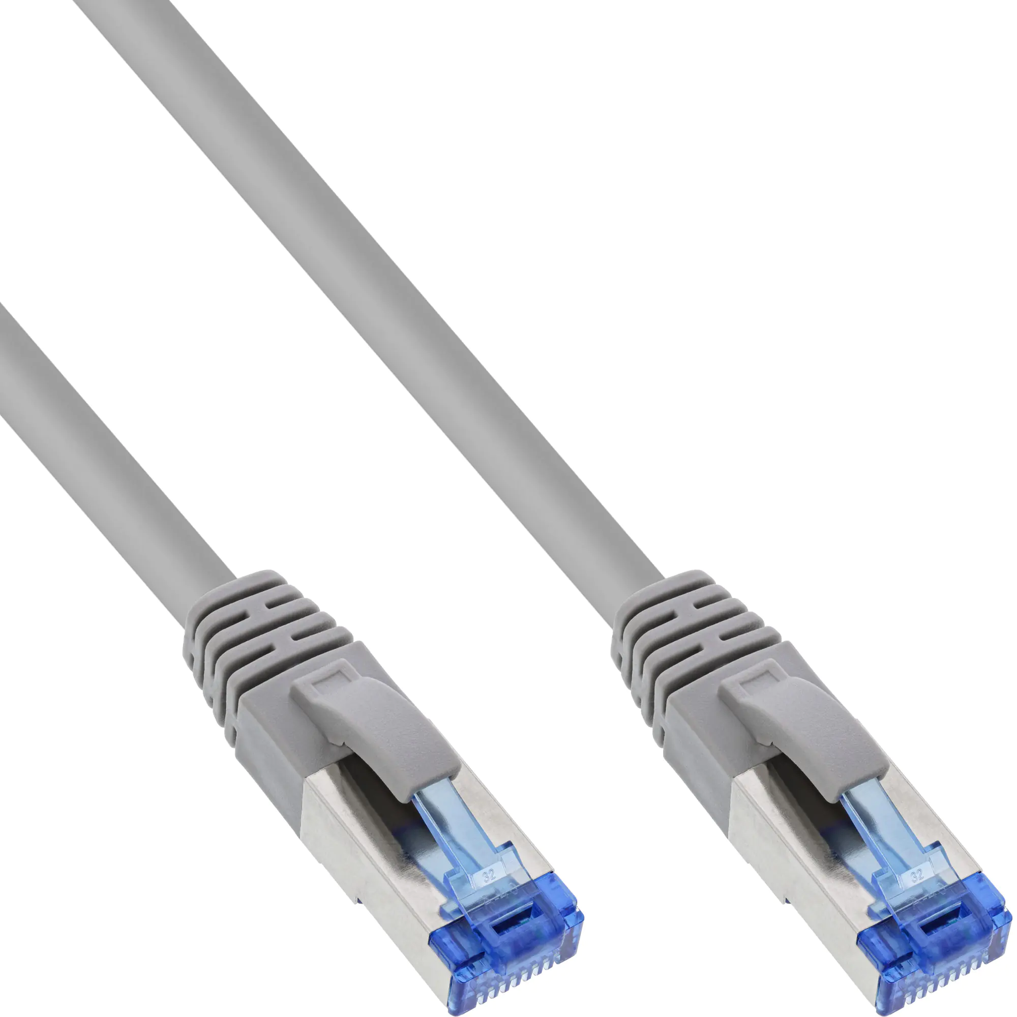 InLine - Patch-Kabel - RJ-45 (M) zu RJ-45 (M) - 30 cm - SFTP, PiMF - CAT 6a - halogenfrei, geformt, rund, ohne Haken - Grau