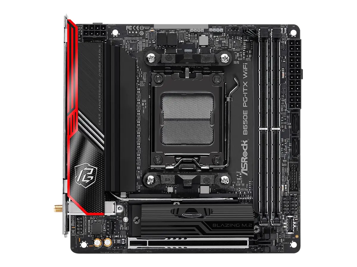 ASRock B650E PG-ITX WiFi - Motherboard - Mini-ITX - Socket AM5 - AMD B650 Chipsatz - USB 3.2 Gen 1, USB 3.2 Gen 2, USB-C 3.2 Gen2, USB-C 3.2 Gen 2x2 - Bluetooth, 2.5 Gigabit LAN, Wi-Fi 6 - Onboard-Grafik (CPU erforderlich) - High Definition Audio (7.1-Cha