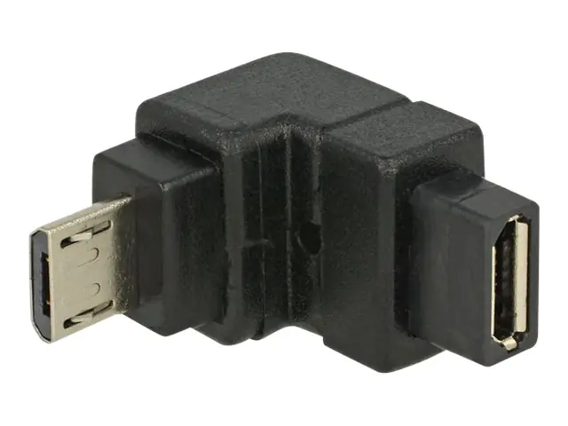 DeLOCK - USB-Adapter - Micro-USB Typ B (W) bis Micro-USB Typ B (M) - 90° Stecker, nach unten gewinkelter Stecker - Schwarz
