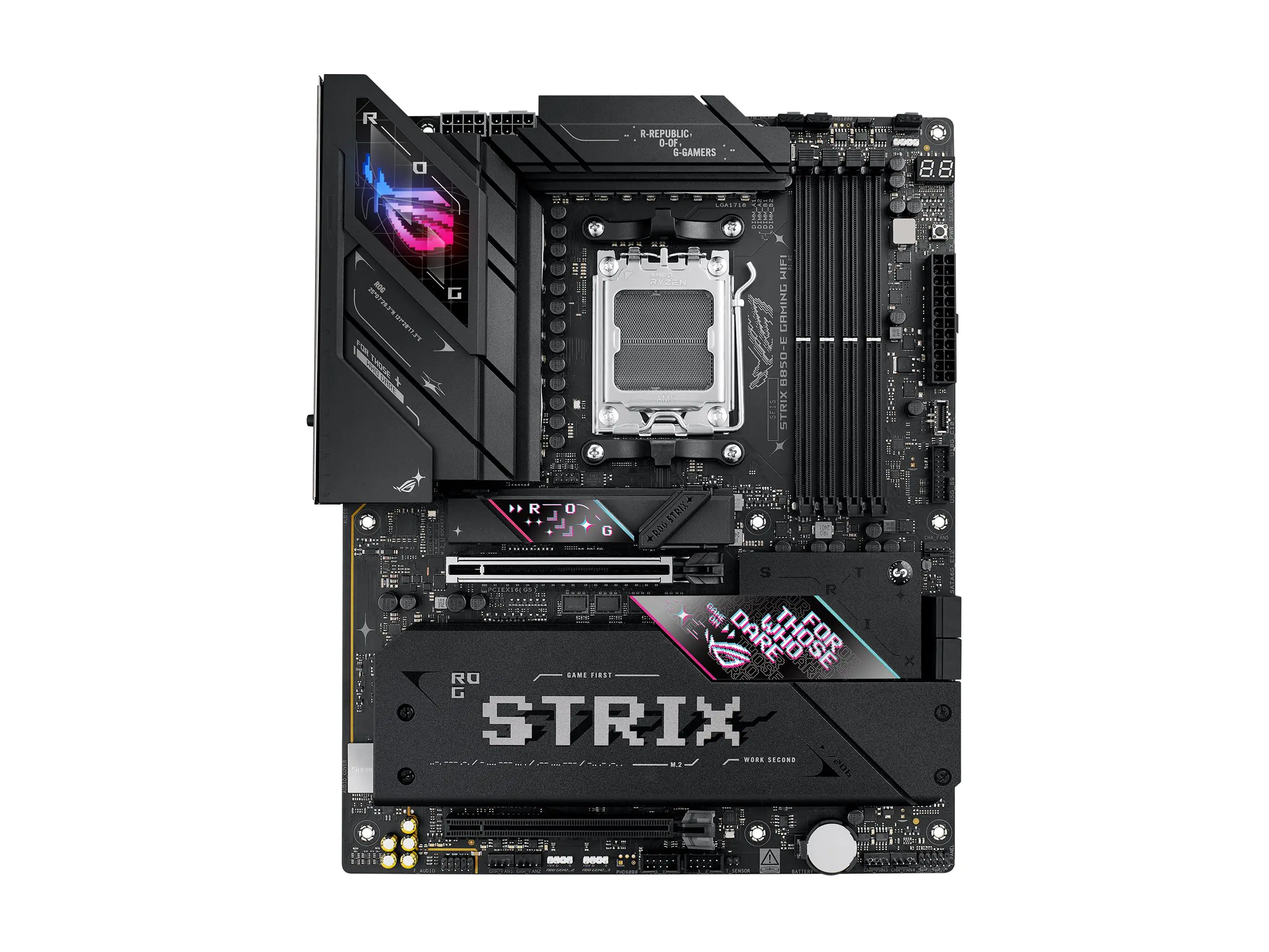ASUS ROG STRIX B850-E GAMING WIFI - Motherboard - ATX - Socket AM5 - AMD B850 Chipsatz - USB-C 3.2 Gen 2x2, USB-C 3.2 Gen2, USB 3.2 Gen 2, USB 3.2 Gen 1 - 2.5 Gigabit LAN, Wi-Fi 7, Bluetooth - Onboard-Grafik (CPU erforderlich) - HD Audio (8-Kanal)