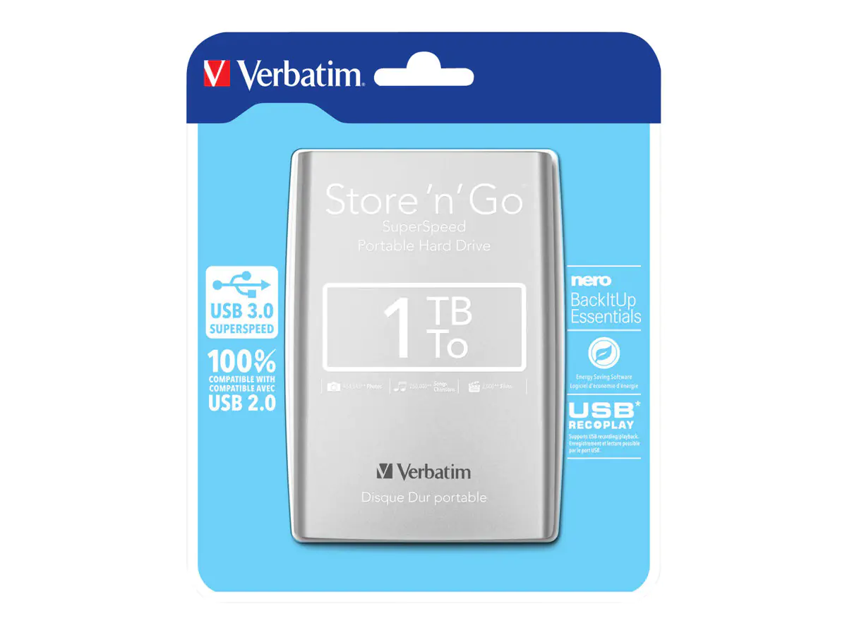 Verbatim Store 'n' Go Portable - Festplatte - 1 TB - extern - USB 3.0 - Silber