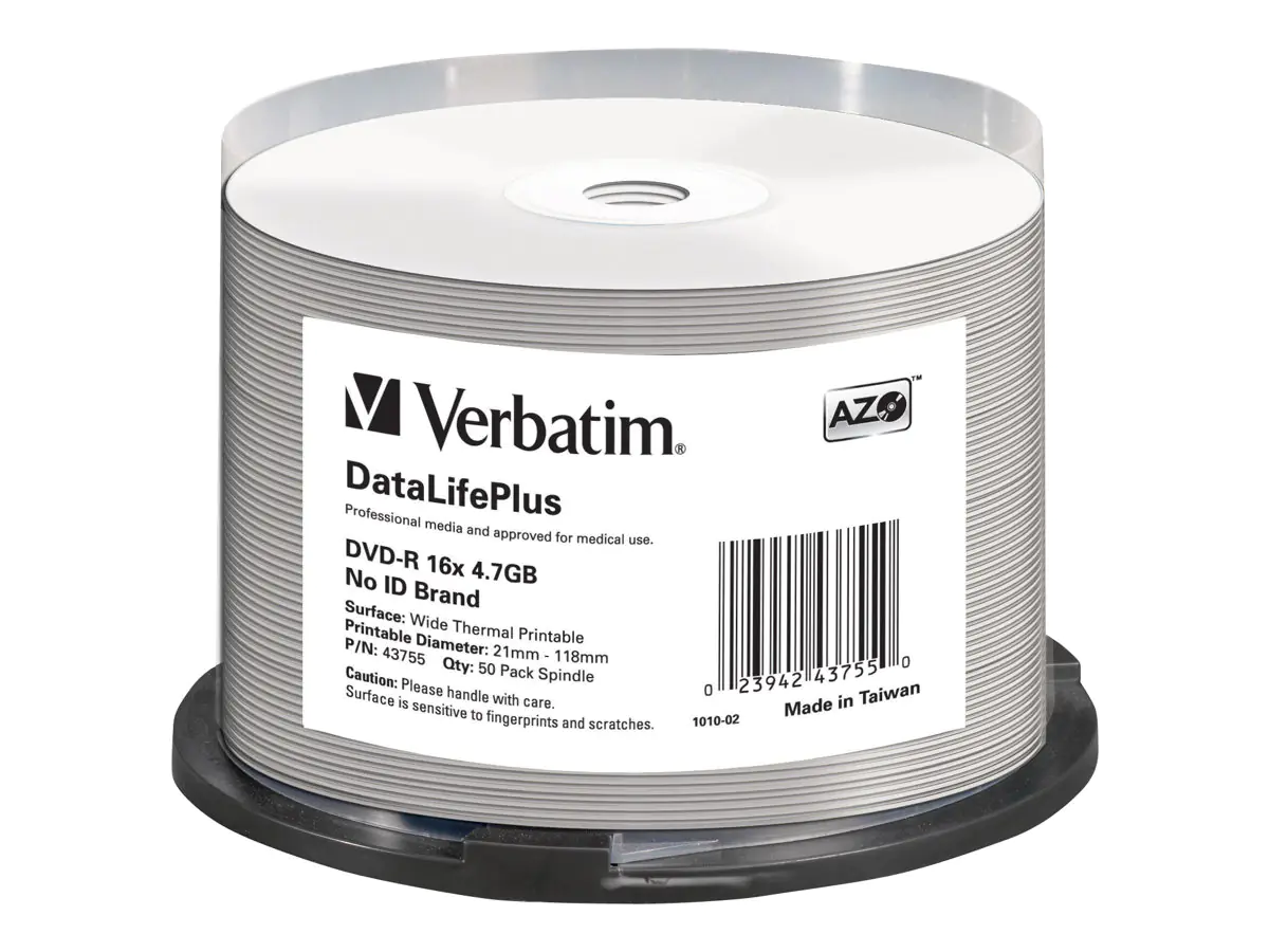 Verbatim DataLifePlus - 50 x DVD-R - 4.7 GB 16x - breite Thermodruckfläche - Spindel