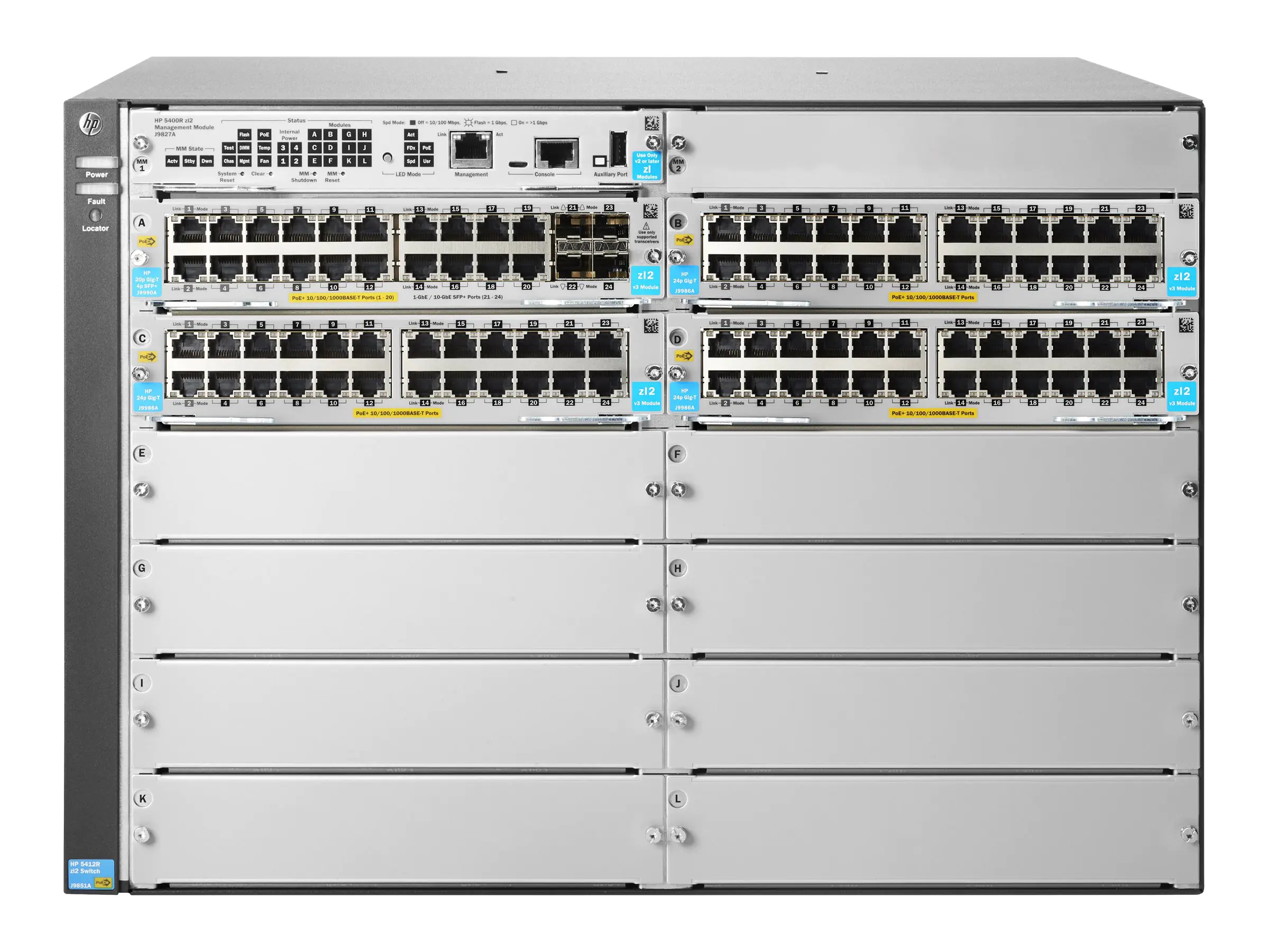 HPE Aruba 5412R 92GT PoE+ / 4SFP+ (No PSU) v3 zl2 - Switch - managed - 92 x 10/100/1000 (PoE+) + 4 x Gigabit SFP / 10 Gigabit SFP+ - an Rack montierbar - PoE+