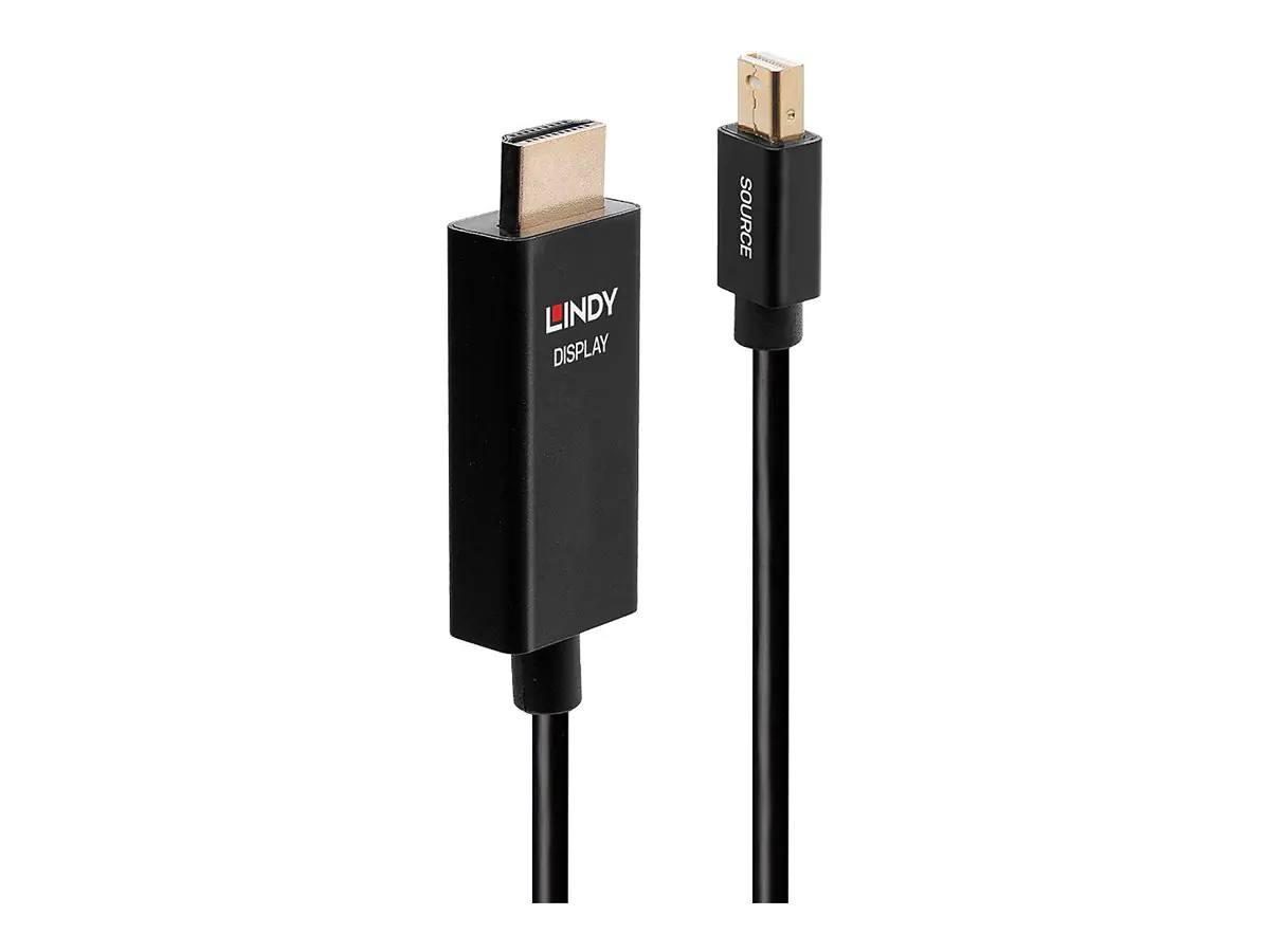 Lindy - Adapterkabel - Mini DisplayPort männlich zu HDMI männlich - 2 m - abgeschirmt - Schwarz - rund, 4K Unterstützung, aktiver Chip