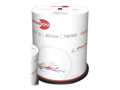 Primeon photo-on-disc - 100 x CD-R - 700 MB (80 Min) 52x - in Fotoqualität bedruckbare Oberfläche - Spindel Primeon photo-on-disc - 100 x CD-R - 700 MB (80 Min) 52x - in Fotoqualität bedruckbare Oberfläche - Spindel