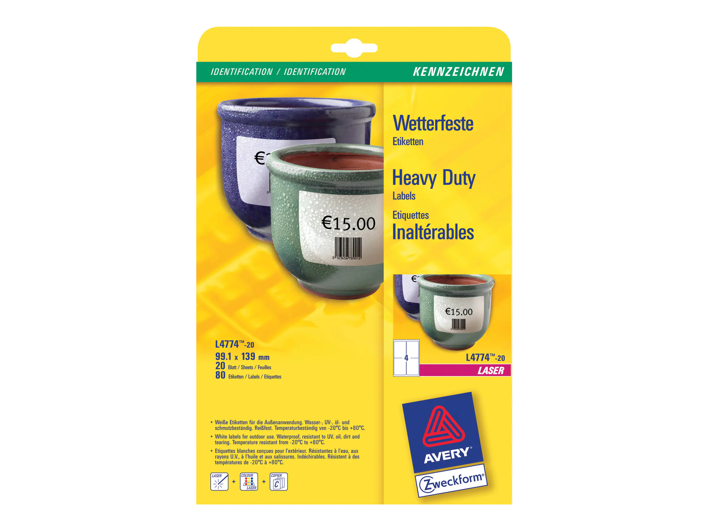 Avery Zweckform Folienetikett L4774-20 99,1x135mm 80 St./Pack.