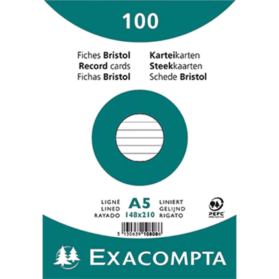 Exacompta Karteikarte 10808SE DIN A5 liniert weiß 100 St./Pack. Exacompta Karteikarte 10808SE DIN A5 liniert weiß 100 St./Pack.