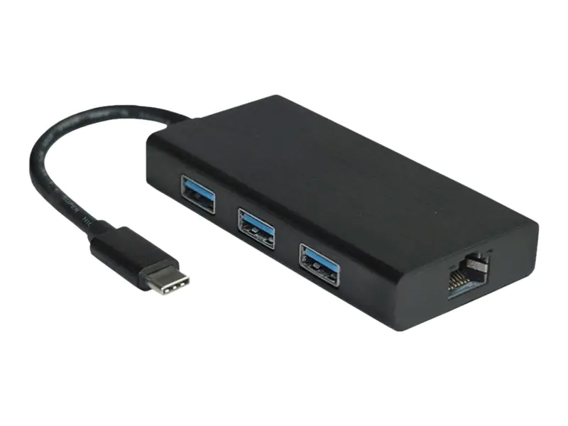 VALUE USB 3.1 to Gigabit Ethernet Converter - Netzwerkadapter - USB-C 3.1 - USB 3.0 x 3 + Gigabit Ethernet x 1 + USB-C 3.1 x 1 - Schwarz