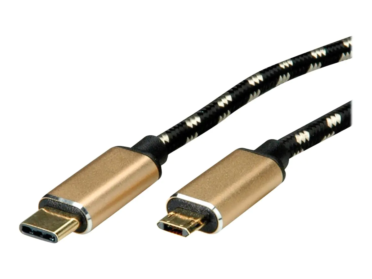 Roline Gold - USB-Kabel - 24 pin USB-C (M) zu Micro-USB Typ B (M) umkehrbar - USB 2.0 - 3 m - schwarz-gold