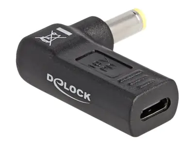 Delock - Netzteil - 24 pin USB-C (W) zu Gleichstromstecker 5,5 x 2,5 mm (M) - 19 V - 3 A - gewinkelt - Schwarz