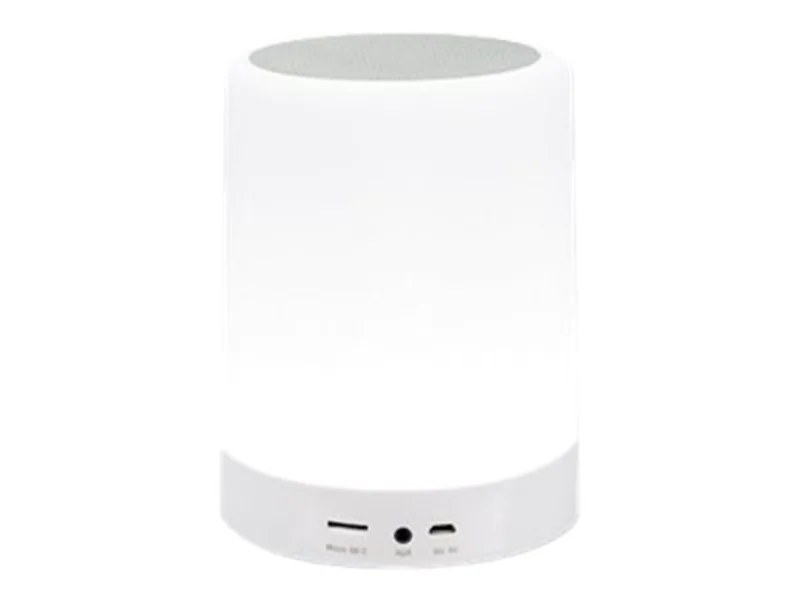 Manhattan Sound Science Bluetooth Speaker (Clearance Pricing), 5 hour Playback time, Range 10m, microSD card reader (32GB), Aux 3.5mm connector, Output 3W, USB-A charging cable included, 1200mAH battery, Bluetooth v5, Built-in hanger, White, 3 Year Warran