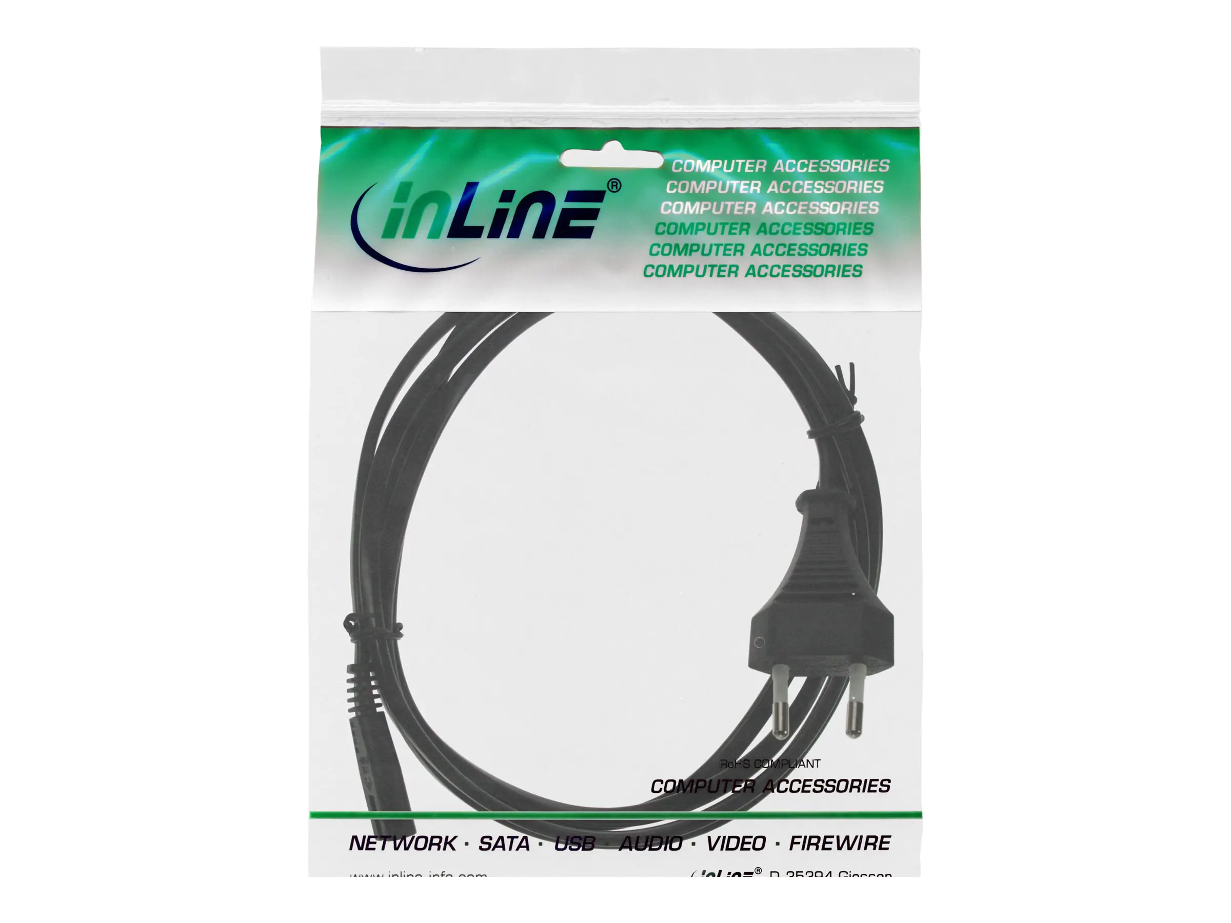 InLine Netzkabel - Netzstecker auf Euro 8 C7 Stecker - 0,50m 16654X