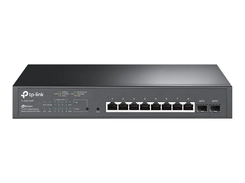 TP-Link JetStream TL-SG2210MP - Switch - Smart - 8 x 10/100/1000 (PoE+) + 2 x SFP - an Rack montierbar - PoE+ (150 W)