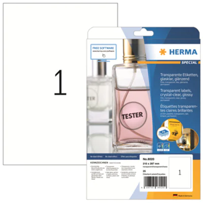 HERMA Folienetikett 8020 210x297mm tr 25 St./Pack. HERMA Folienetikett 8020 210x297mm tr 25 St./Pack.