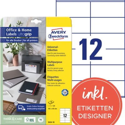 Avery Zweckform Universaletikett 3424-10 105x48mm weiß Avery Zweckform Universaletikett 3424-10 105x48mm weiß