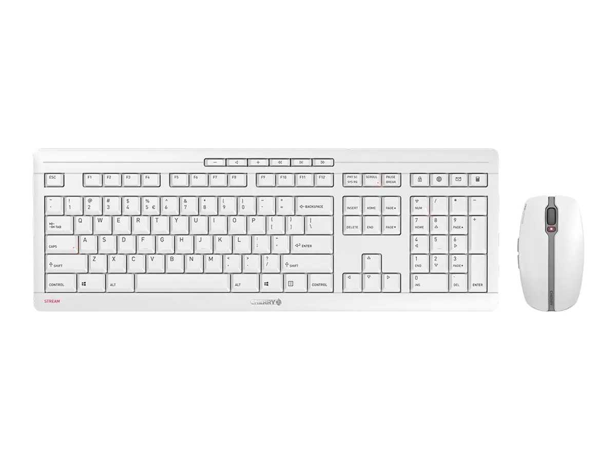 CHERRY STREAM DESKTOP RECHARGE - Tastatur-und-Maus-Set - kabellos - 2.4 GHz - QWERTY - US mit Euro-Symbol - Tastenschalter: CHERRY SX - Pale Gray