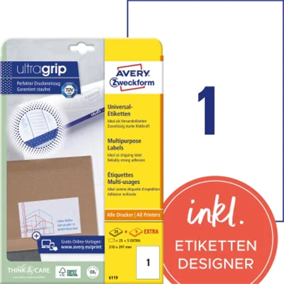 Avery Zweckform Etikett 6119 210x297mm ws 30 St./Pack. Avery Zweckform Etikett 6119 210x297mm ws 30 St./Pack.