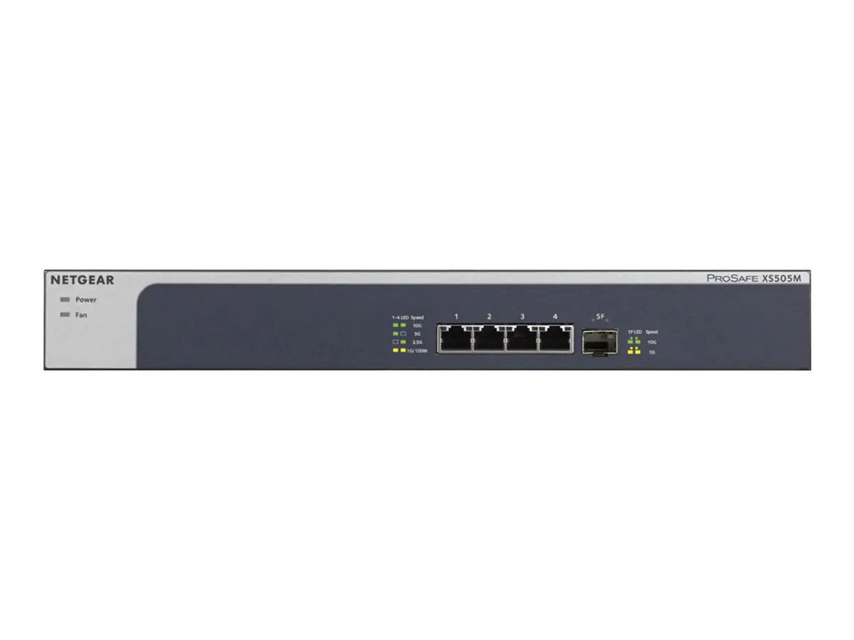 NETGEAR XS505M - Switch - unmanaged - 4 x 10 Gigabit Ethernet + 1 x 10 Gigabit SFP+ - Desktop, an Rack montierbar