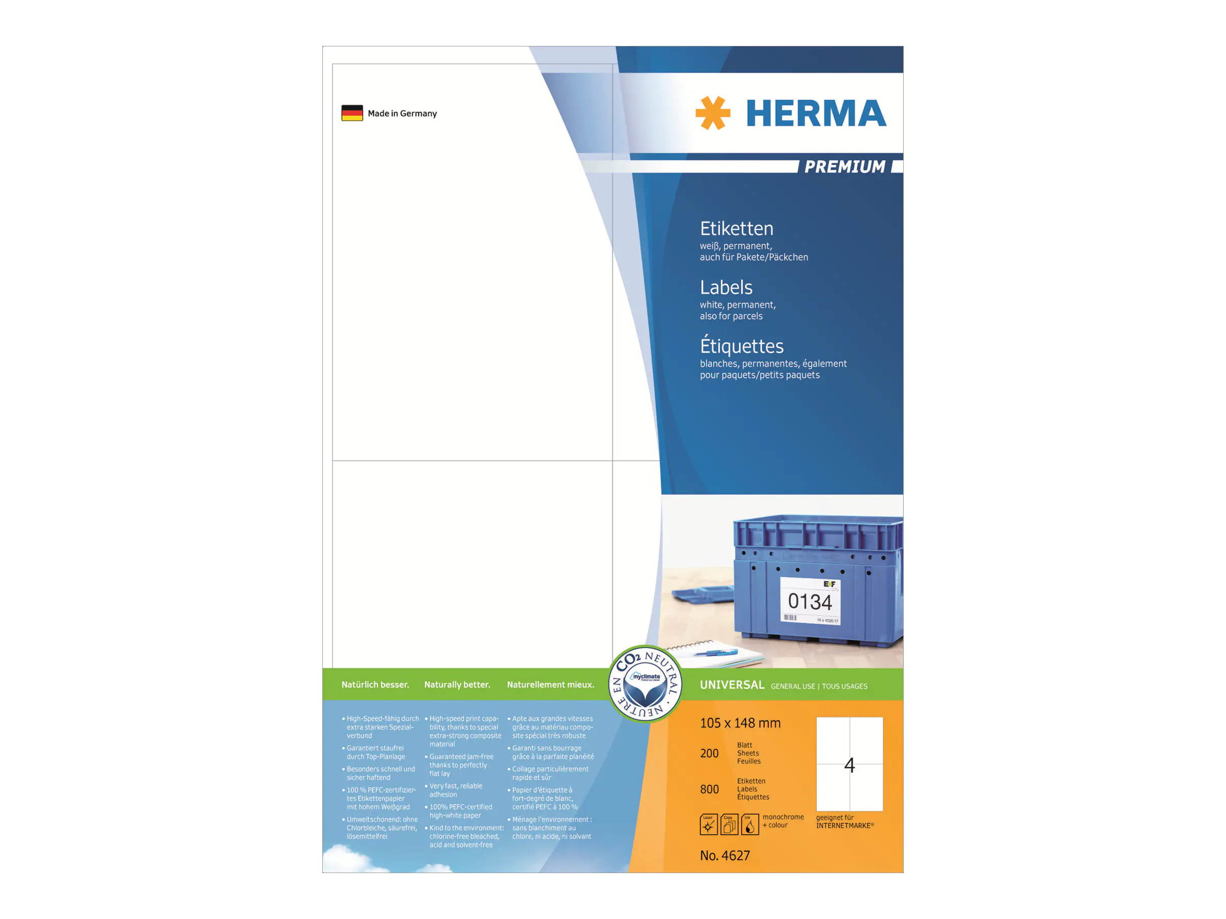 HERMA Etikett PREMIUM 4627 105x148mm weiß 800 St./Pack.