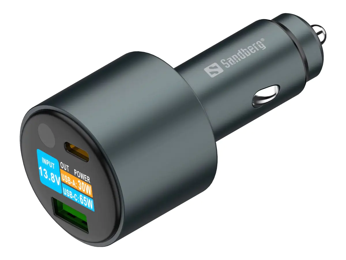SANDBERG Auto-Netzteil - 2-in-1, display - 95 watt - 3.25 A - 2 Ausgabeanschlussstellen (USB-C, USB Typ A) 441-81